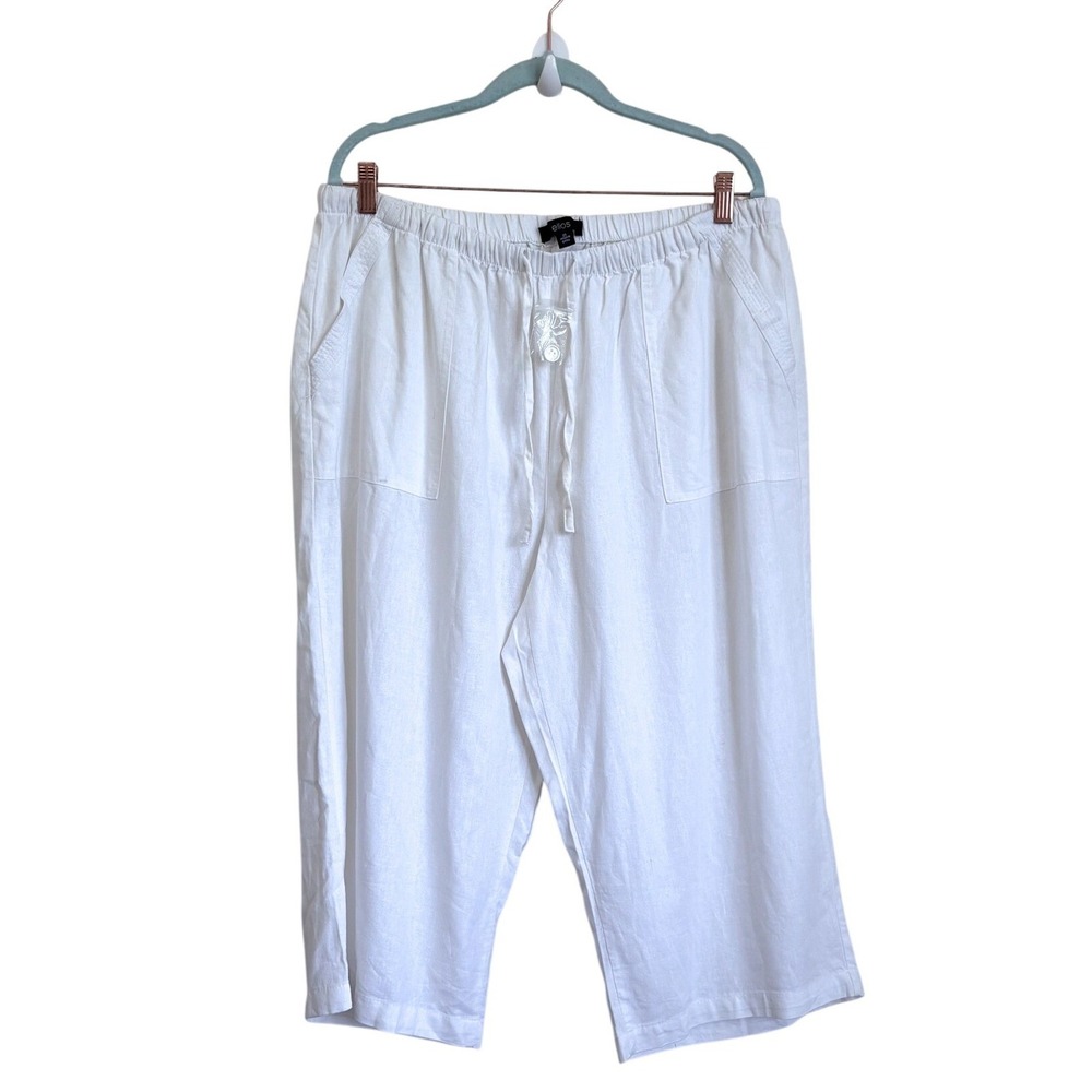 Ellos Womens Linen Cropped Wide Leg Euro Summer Pants Size 20 White Coastal - Picture 1 of 7